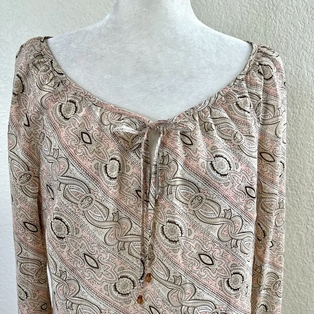 Ann Taylor Loft Light Pink Floral Blouse Shirt Women Size 10 Paisley Print Sheer